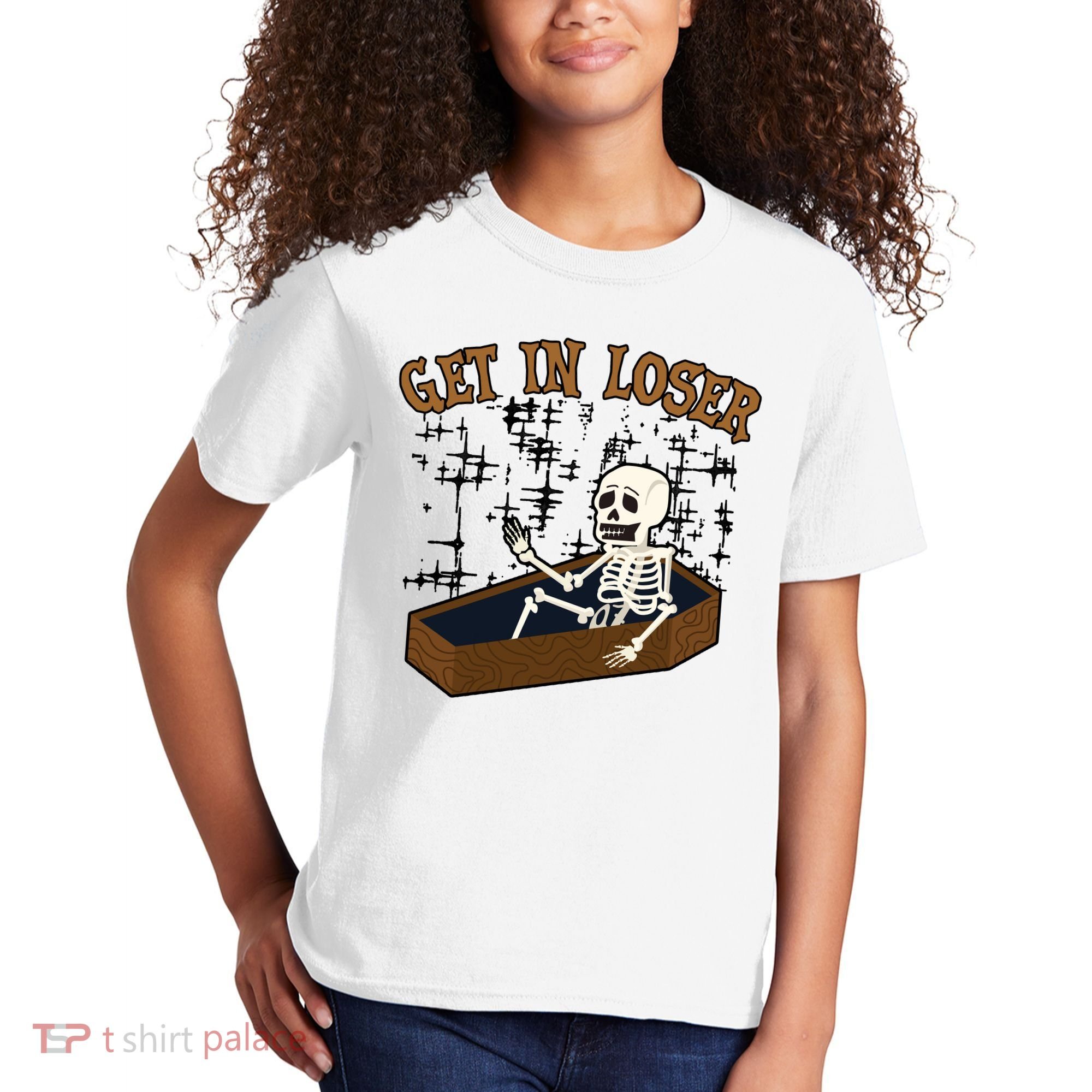 Get In Loser Funny Skeleton Halloween Kids T-Shirt