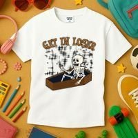 Get In Loser Funny Skeleton Halloween Kids T-Shirt thumb 3