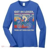 Get In Loser Trouble Aint Gonna Make Itself Funny Raccoon Gift Women's Long Sleeve Shirt thumb 0