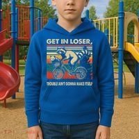 Get In Loser Trouble Aint Gonna Make Itself Funny Raccoon Gift Kids Hoodie thumb 2