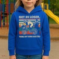 Get In Loser Trouble Aint Gonna Make Itself Funny Raccoon Gift Kids Hoodie thumb 3