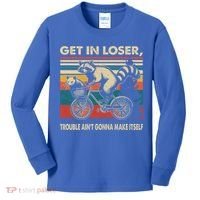Get In Loser Trouble Aint Gonna Make Itself Funny Raccoon Gift Kids Long Sleeve Shirt thumb 0