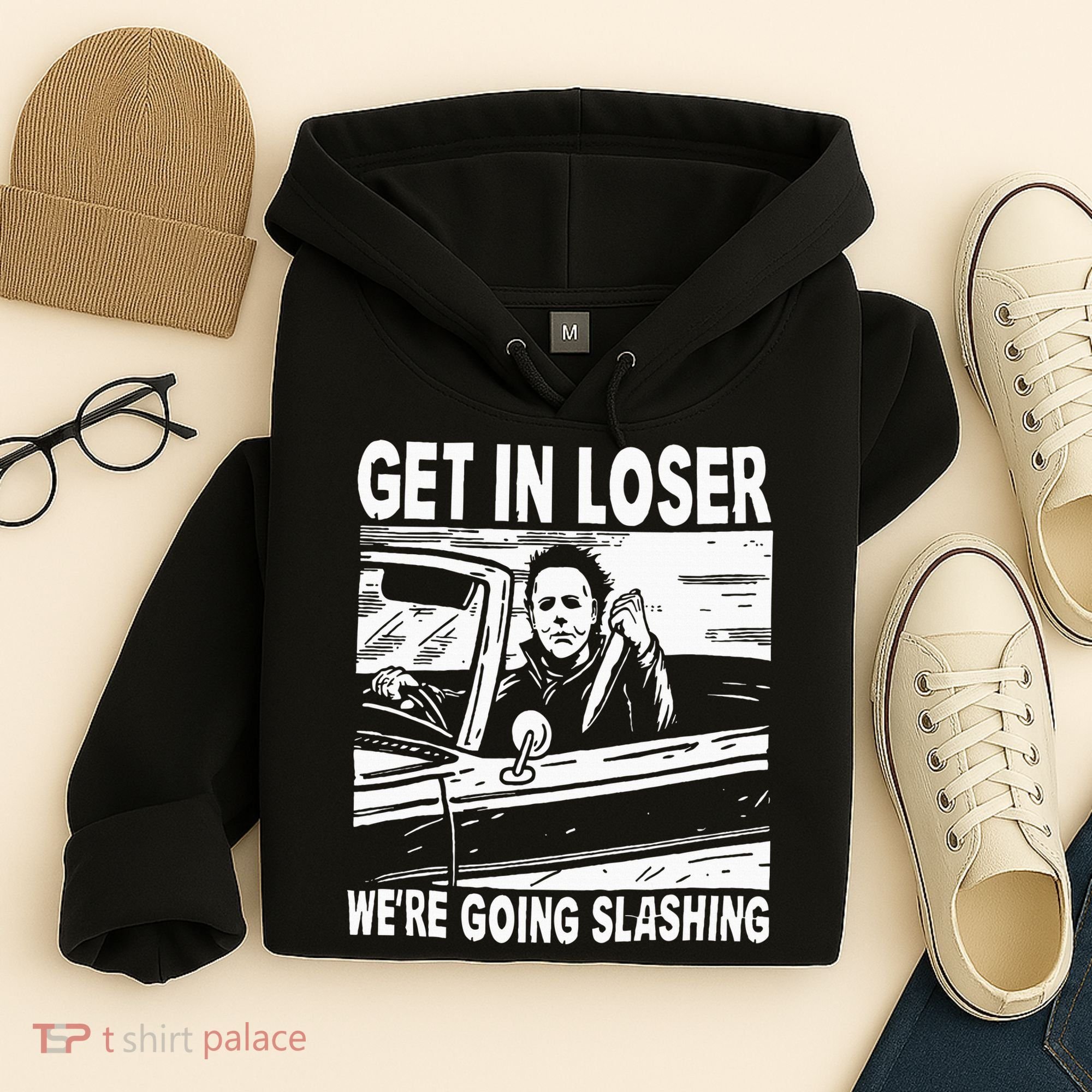Get In Loser We're Going Slashing Horror Character Halloween Hoodie