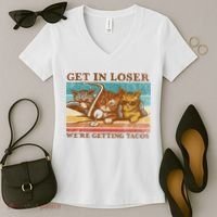Get In Loser We're Getting Tacos Cats Women's V-Neck T-Shirt thumb 2