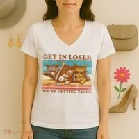 Get In Loser We're Getting Tacos Cats Women's V-Neck T-Shirt thumb 3