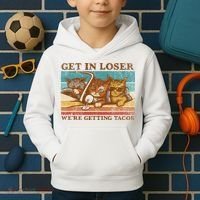 Get In Loser We're Getting Tacos Cats Kids Hoodie thumb 2