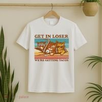 Get In Loser We're Getting Tacos Funny Retro Vintage Cool Cat T-Shirt thumb 2