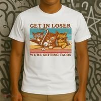 Get In Loser We're Getting Tacos Funny Retro Vintage Cool Cat T-Shirt thumb 3