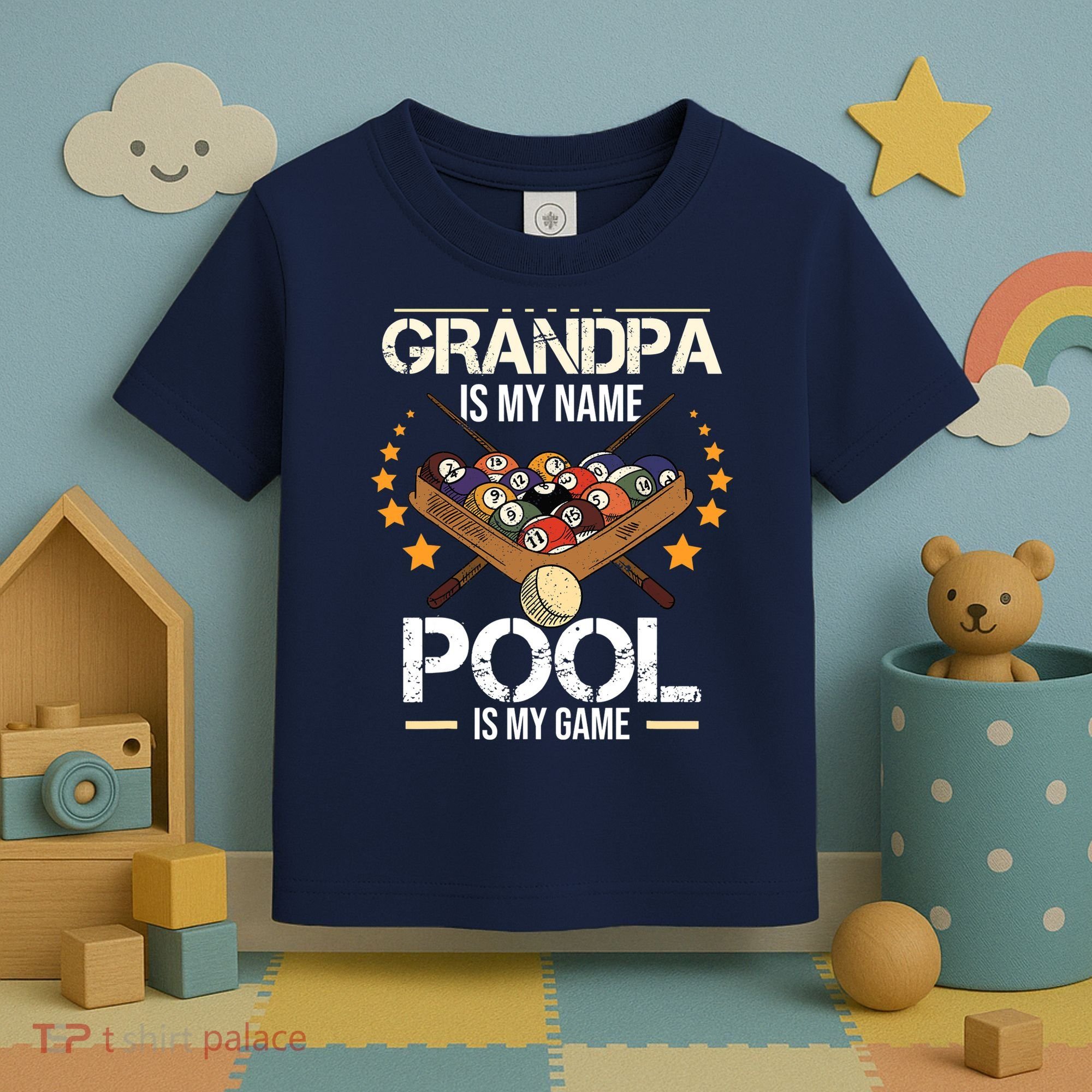 Grandpa Is My Name Pool Is My Game | Funny Billiard Player Toddler T-Shirt