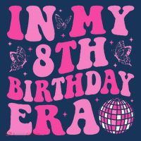 Groovy In My 8th Birthday Era Eight 8 Years Old Birthday Button thumb 1