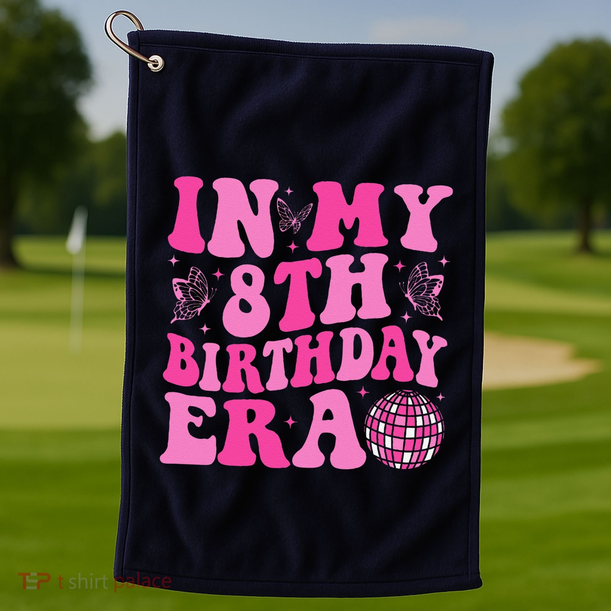 Groovy In My 8th Birthday Era Eight 8 Years Old Birthday Golf Towel