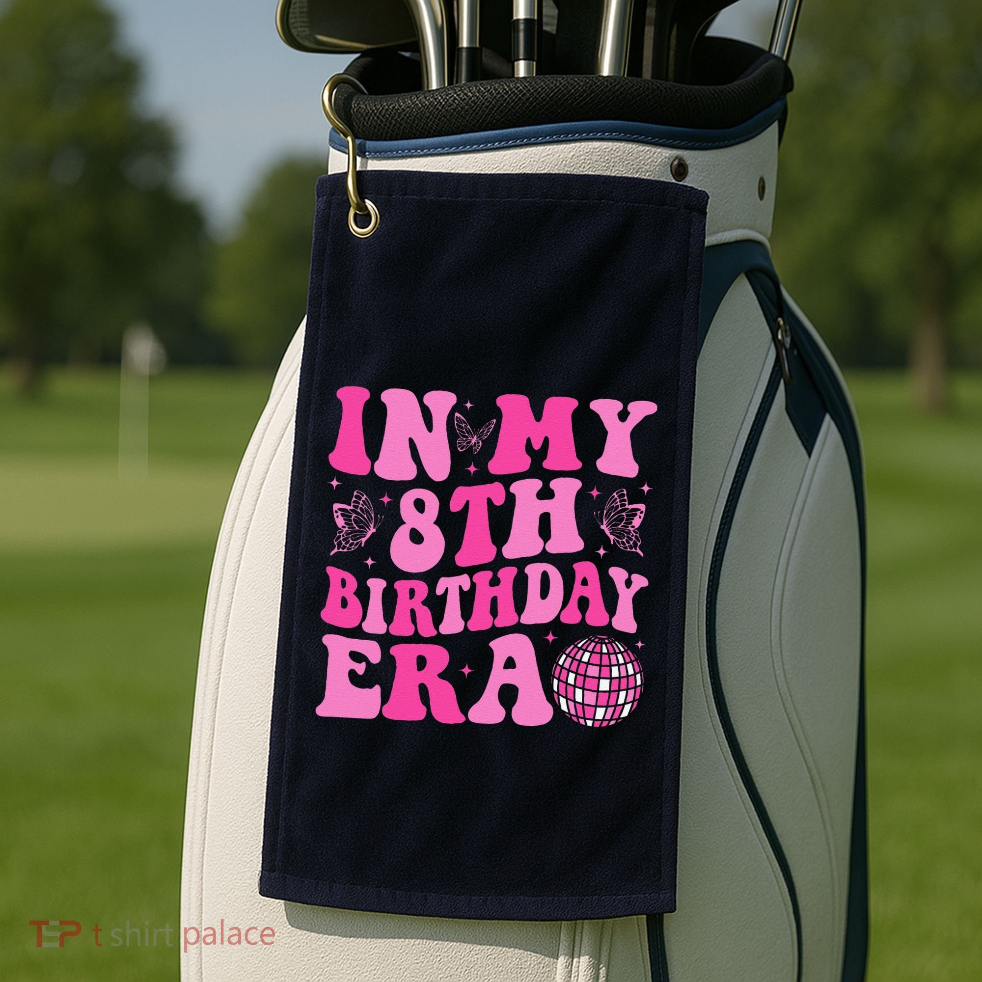 Groovy In My 8th Birthday Era Eight 8 Years Old Birthday Golf Towel