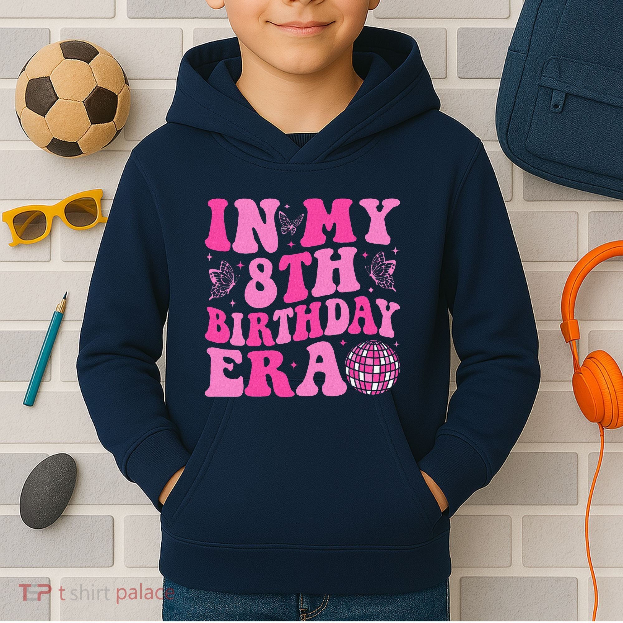 Groovy In My 8th Birthday Era Eight 8 Years Old Birthday Kids Hoodie