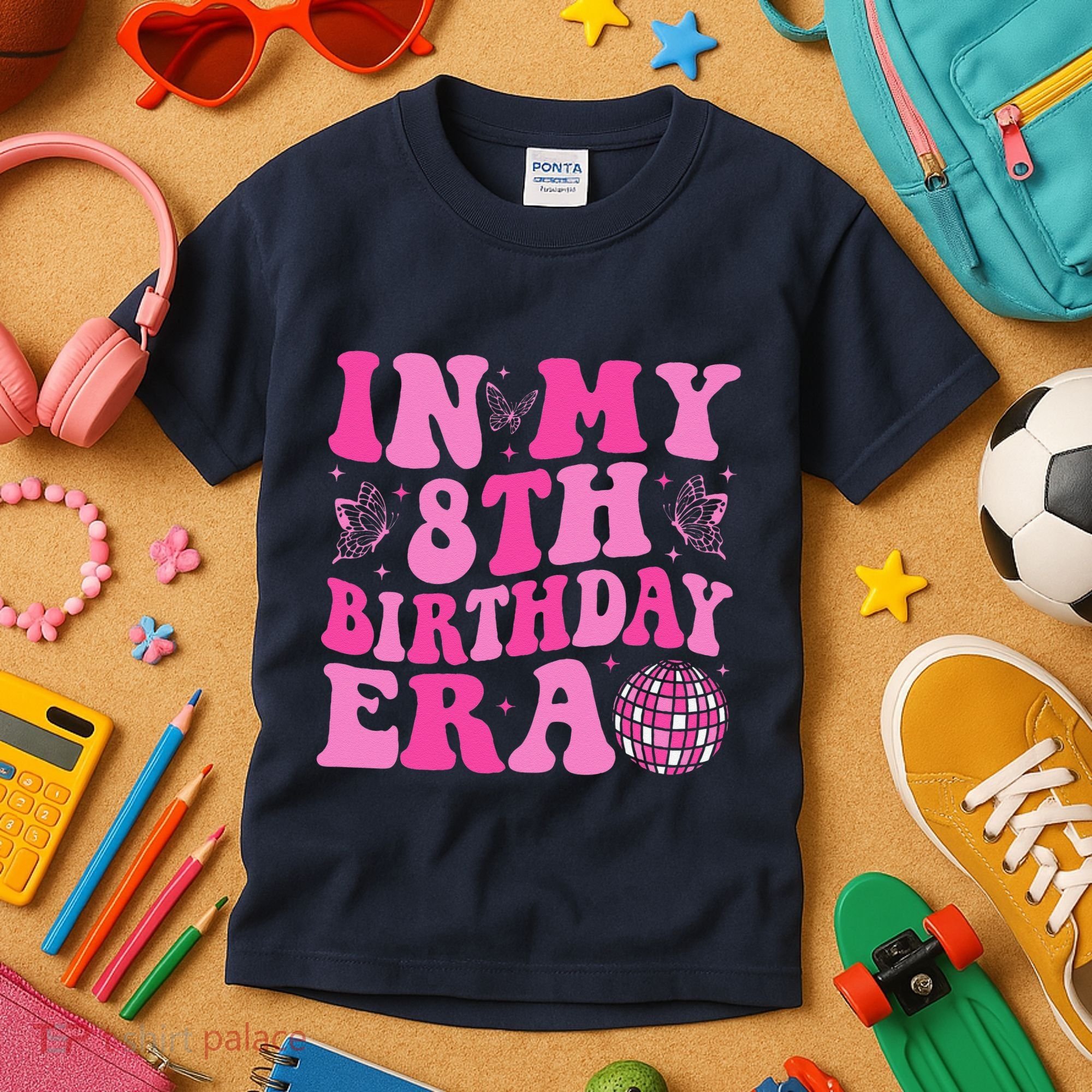 Groovy In My 8th Birthday Era Eight 8 Years Old Birthday Kids T-Shirt