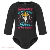 Gymnastics In My Veins Jesus In My Heart Funny Gift Baby Long Sleeve Bodysuit thumb 0