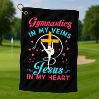 Gymnastics In My Veins Jesus In My Heart Funny Gift Golf Towel thumb 1