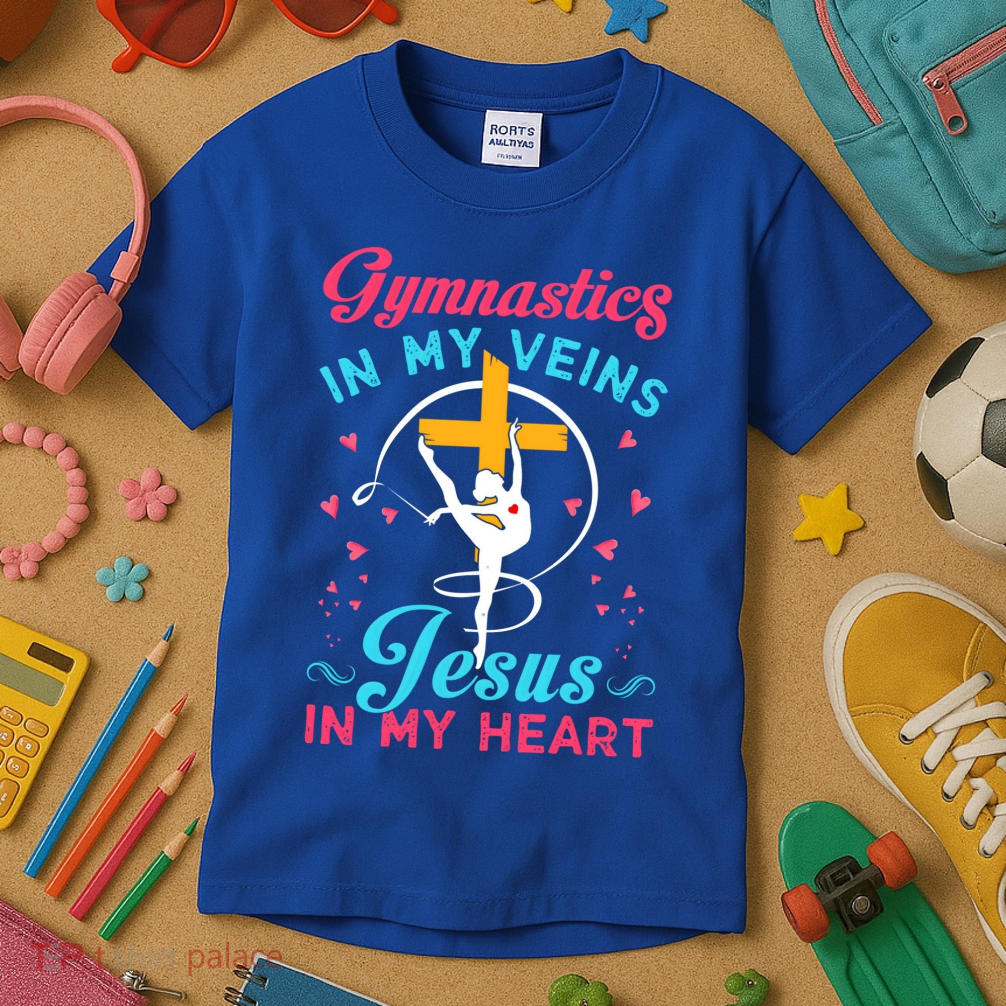 Gymnastics In My Veins Jesus In My Heart Funny Gift Kids T-Shirt