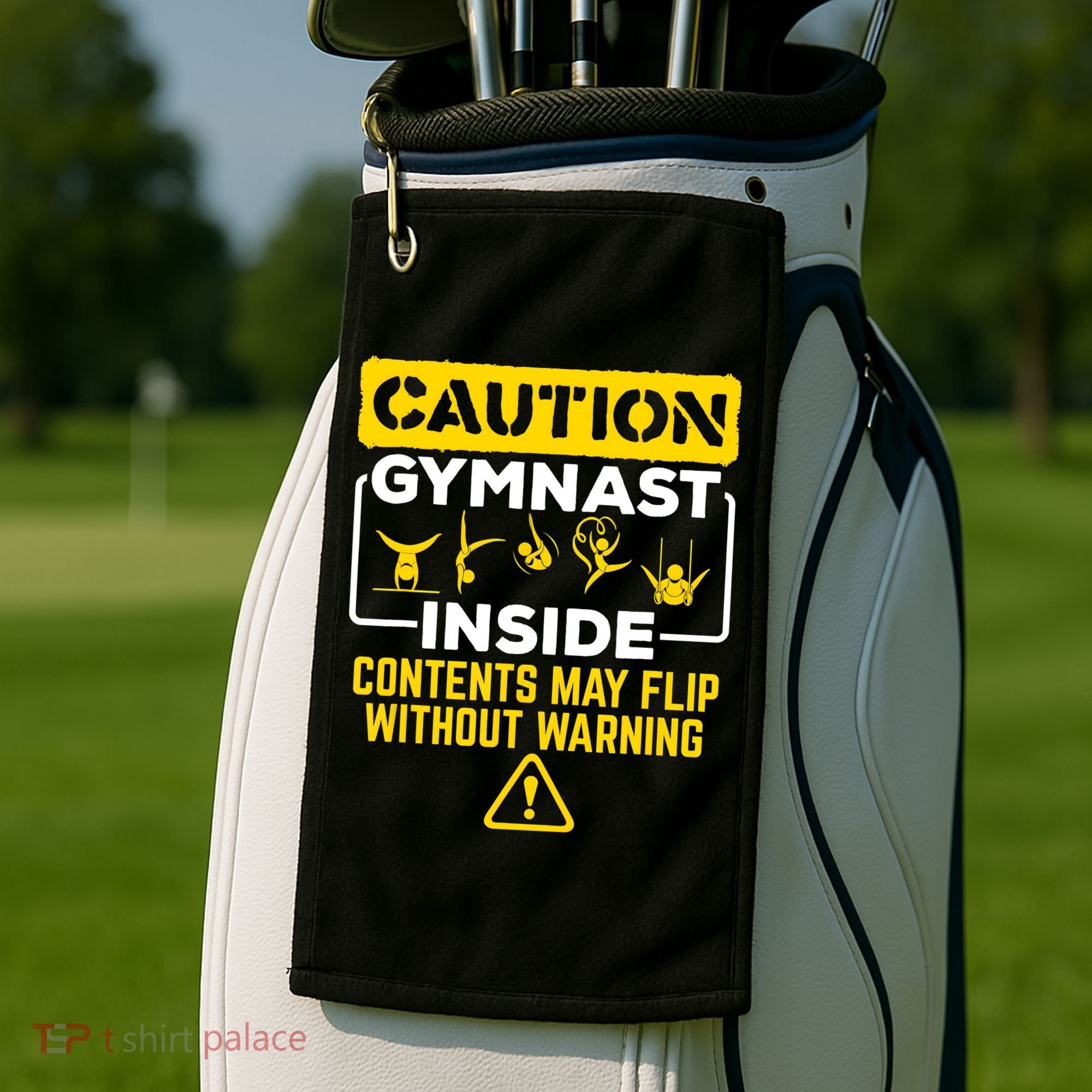 Gymnast Inside May Flip Without Warning Funny Gymnastics Golf Towel