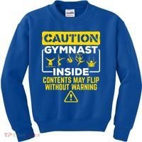 Gymnast Inside May Flip Without Warning Funny Gymnastics Kids Sweatshirt thumb 0
