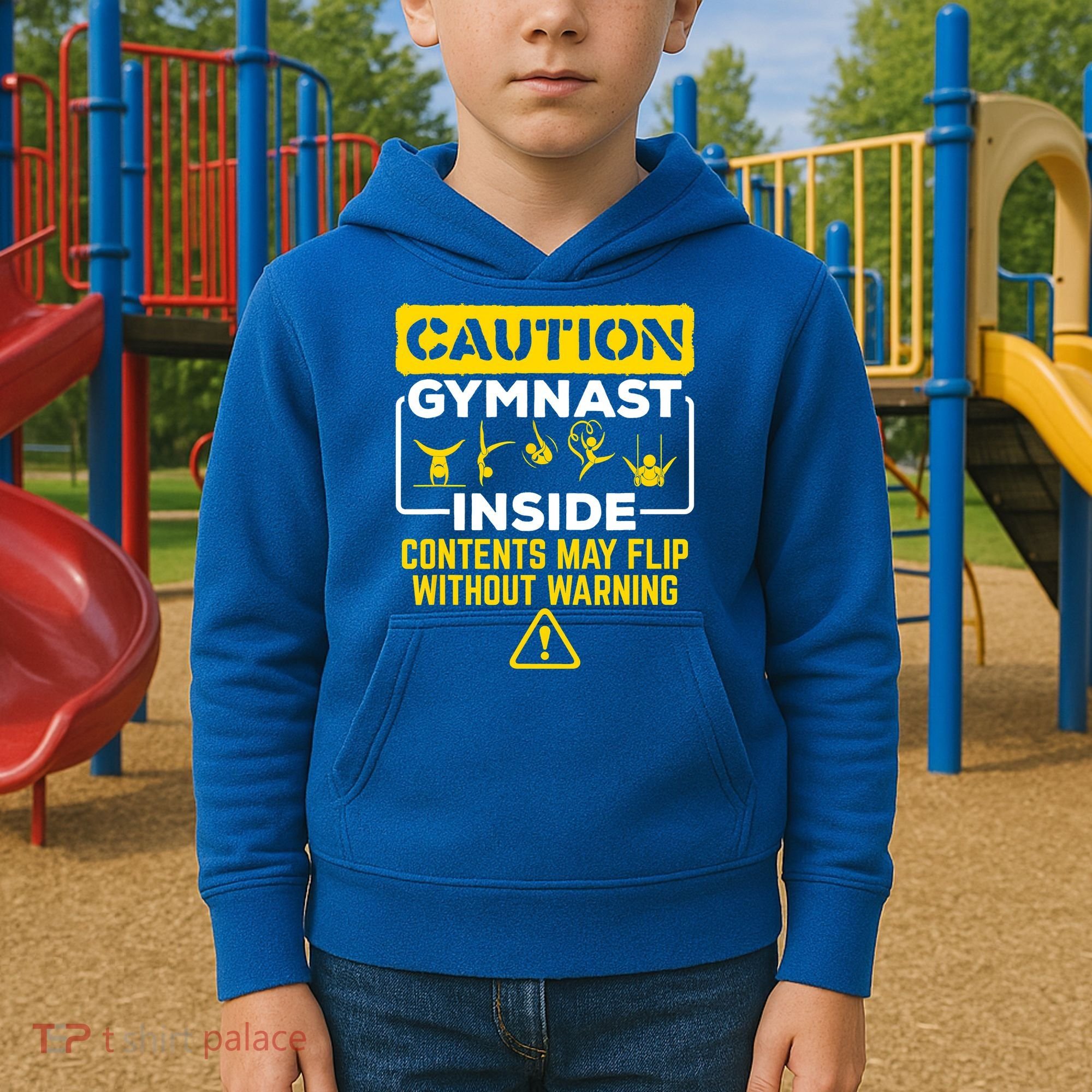 Gymnast Inside May Flip Without Warning Funny Gymnastics Kids Hoodie