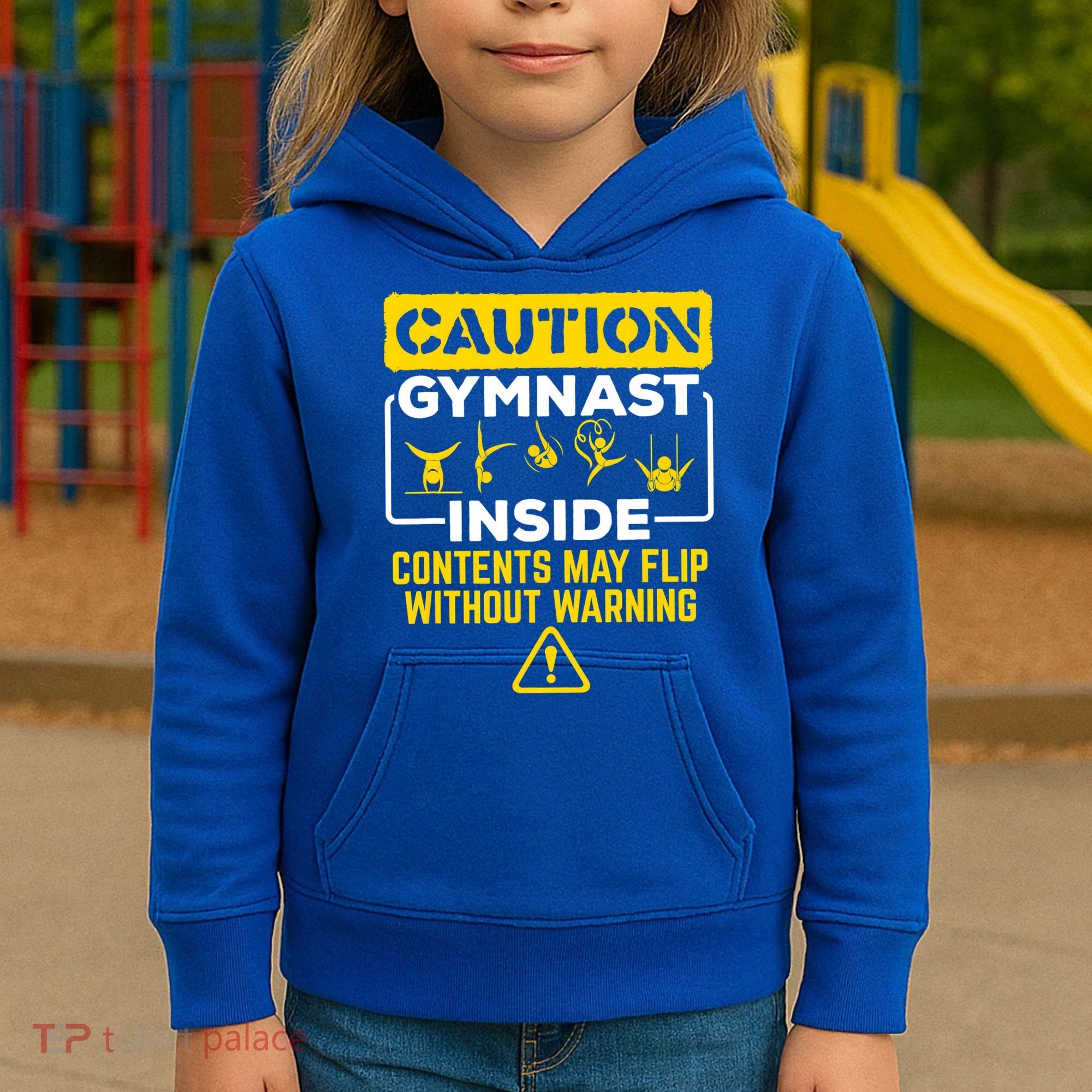 Gymnast Inside May Flip Without Warning Funny Gymnastics Kids Hoodie