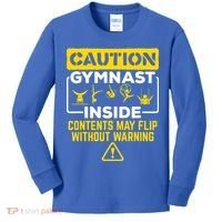Gymnast Inside May Flip Without Warning Funny Gymnastics Kids Long Sleeve Shirt thumb 0