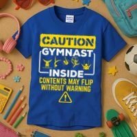 Gymnast Inside May Flip Without Warning Funny Gymnastics Kids T-Shirt thumb 3