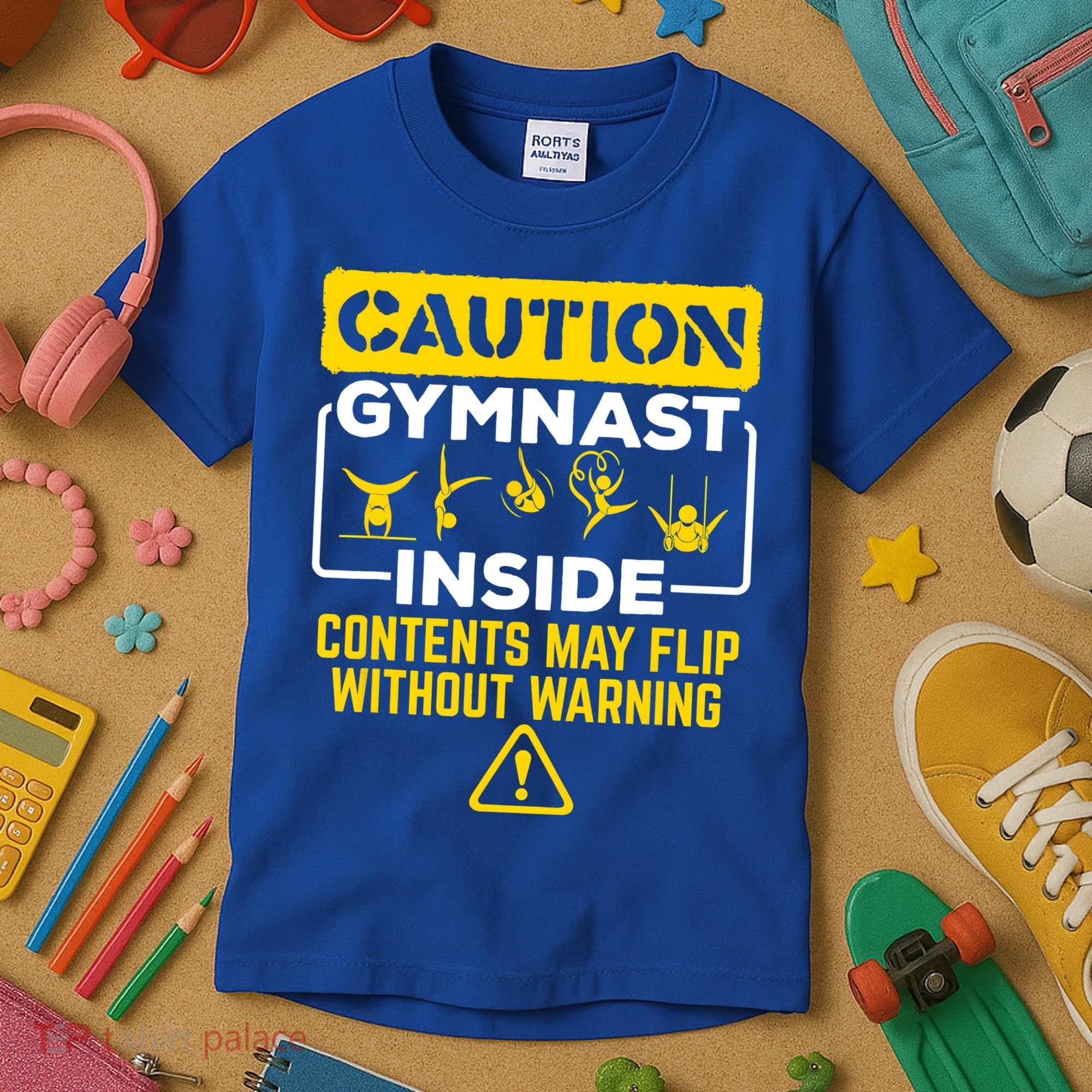 Gymnast Inside May Flip Without Warning Funny Gymnastics Kids T-Shirt