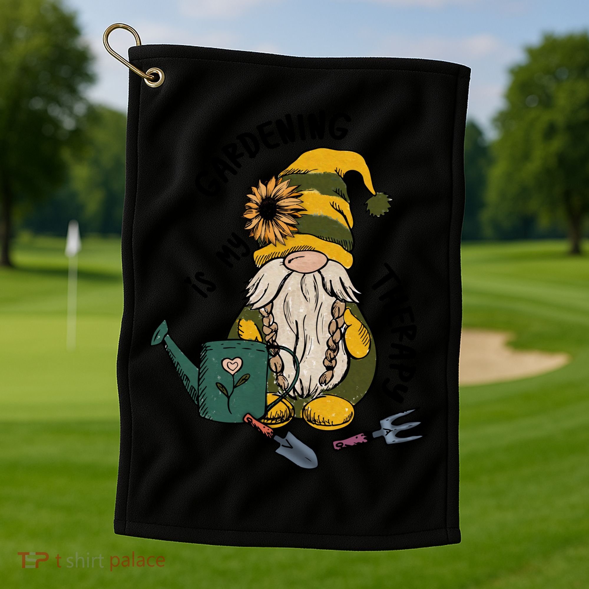 Gardening Is My Therapy Gnome Golf Towel