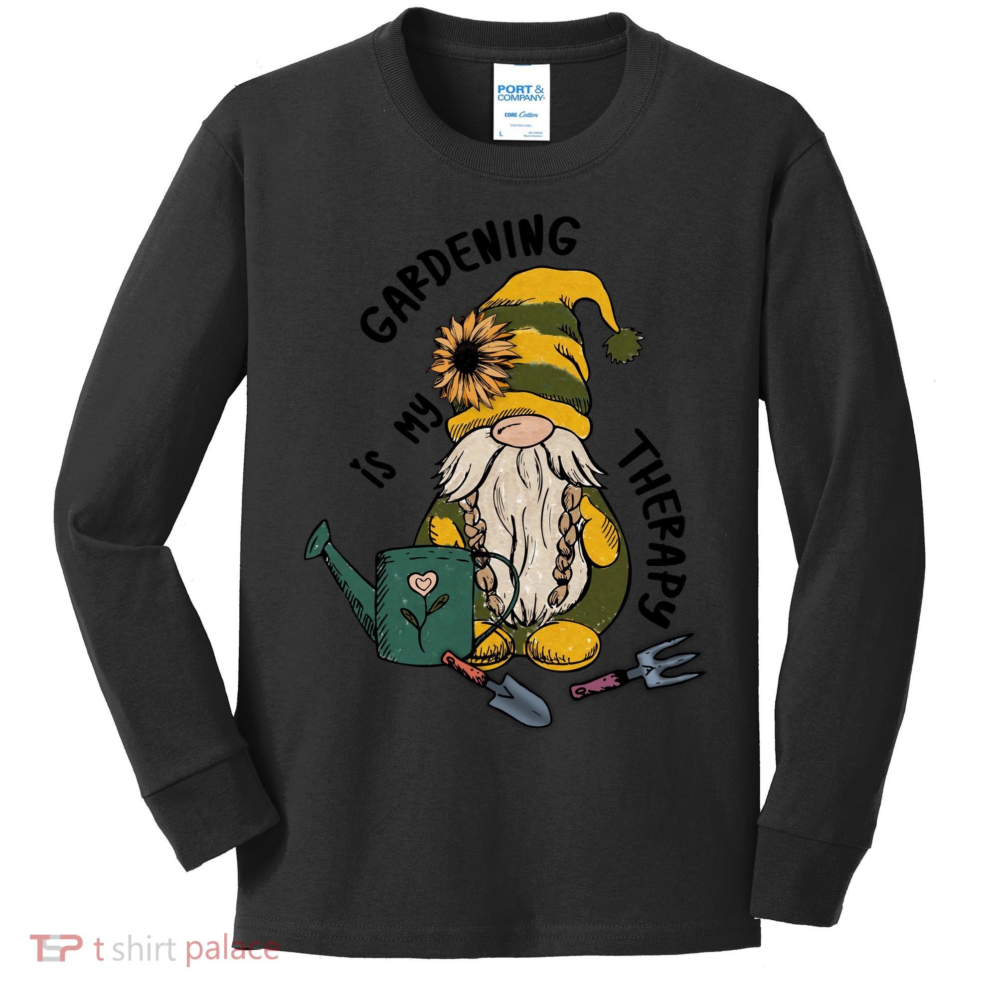 Gardening Is My Therapy Gnome Kids Long Sleeve Shirt