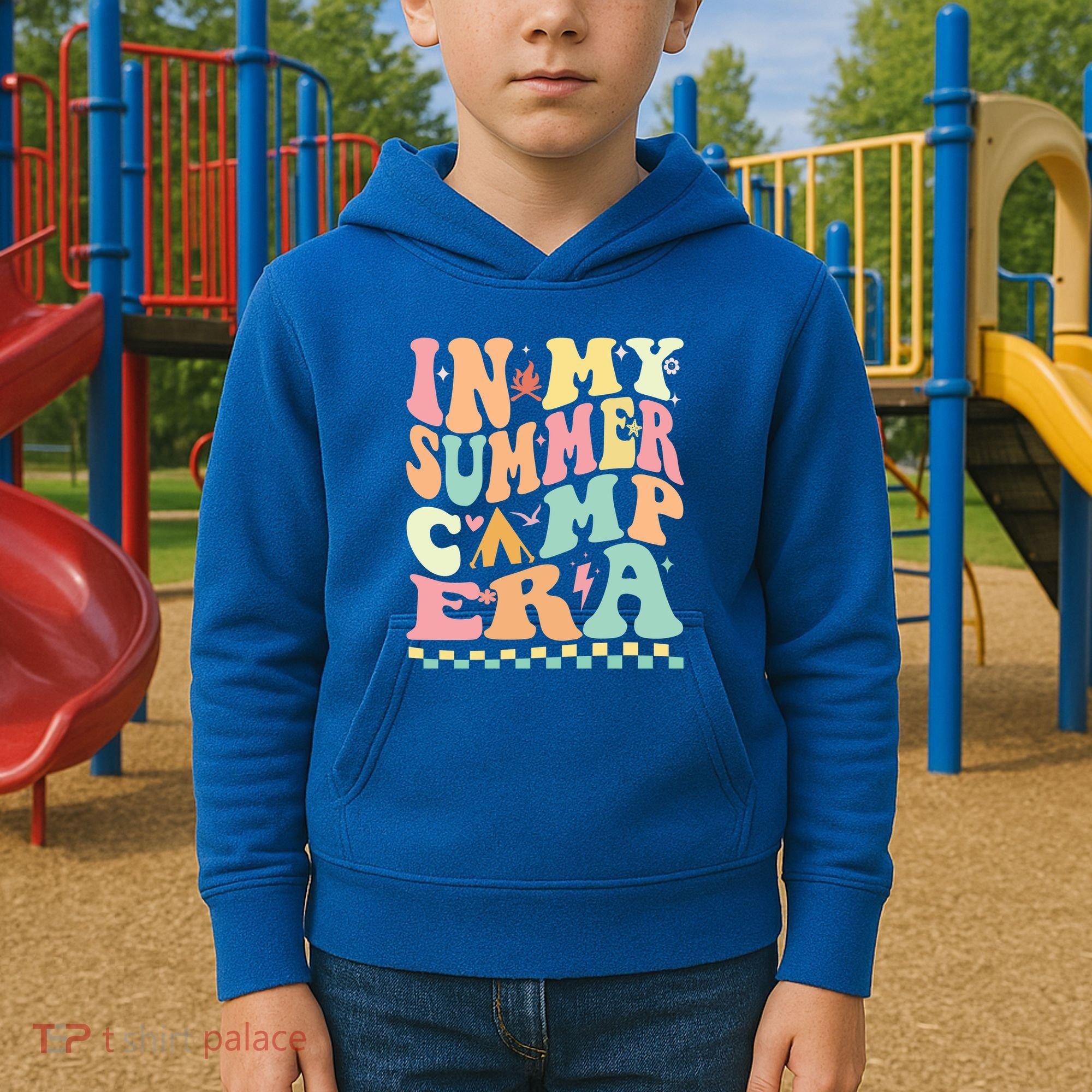 Groovy In My Summer Camp Era Retro Summer Camping Gift Kids Hoodie