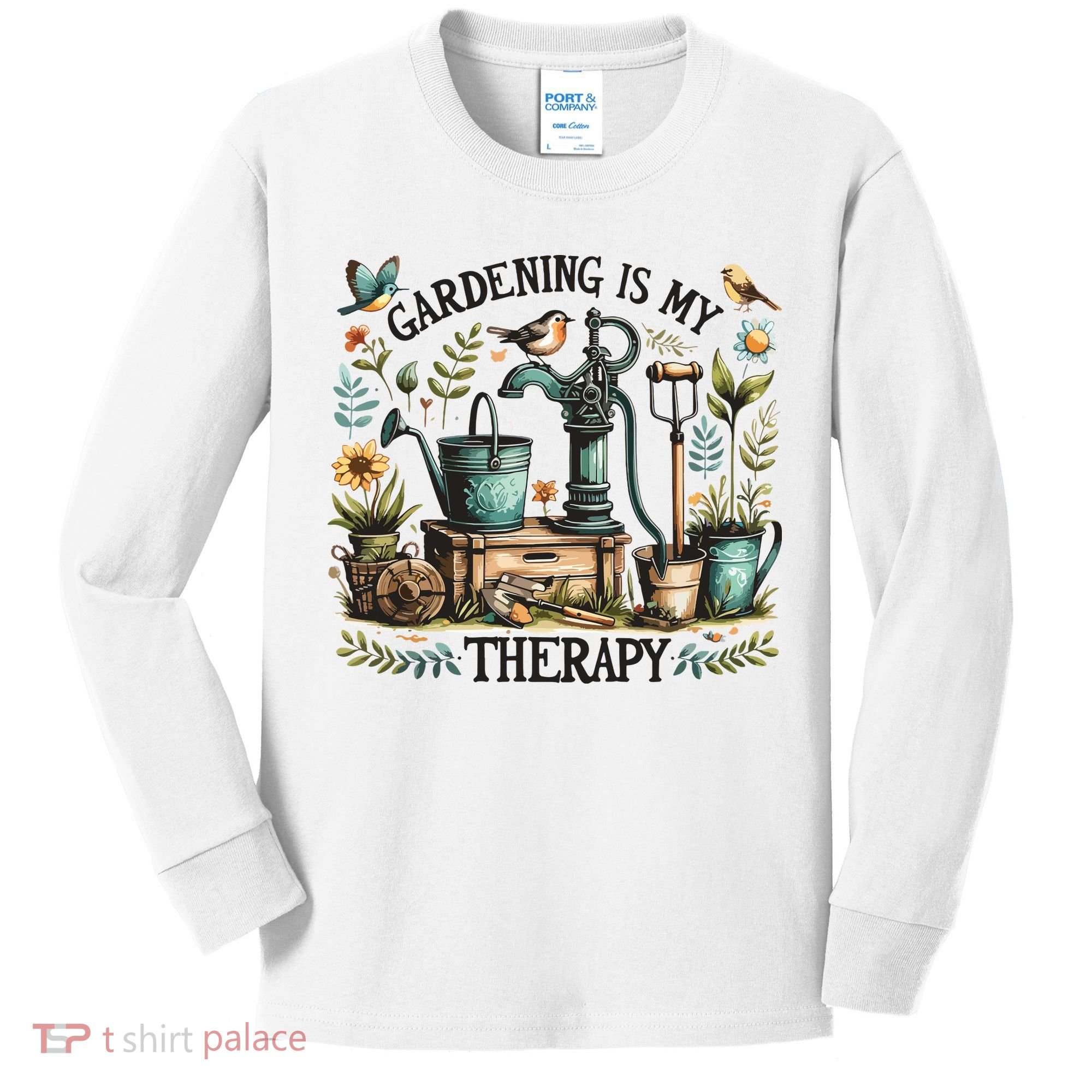 Gardening Is My Therapy Kids Long Sleeve Shirt
