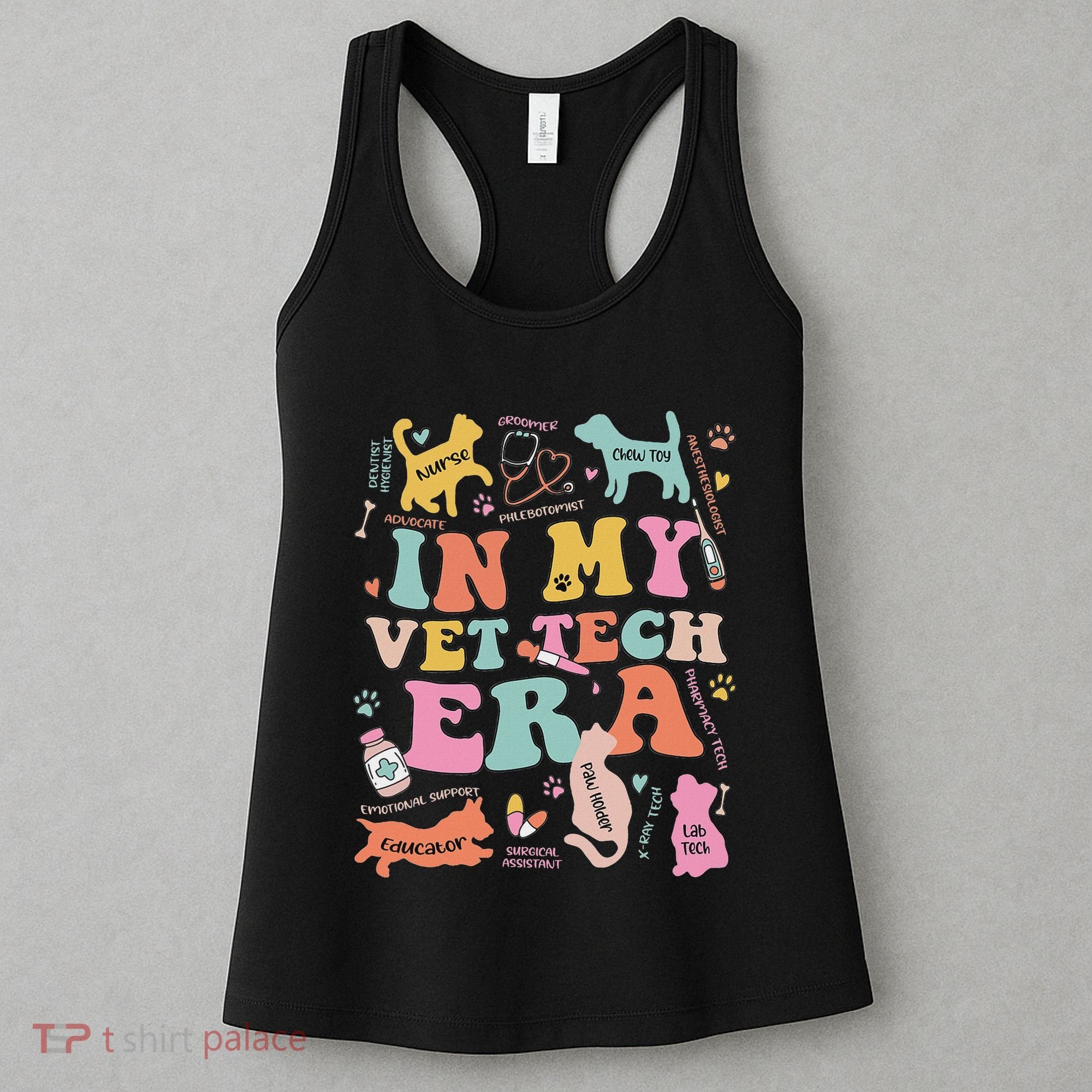 Groovy In My Vet Tech Era Monogrammed Veterinarian Grad Women's Tank Top