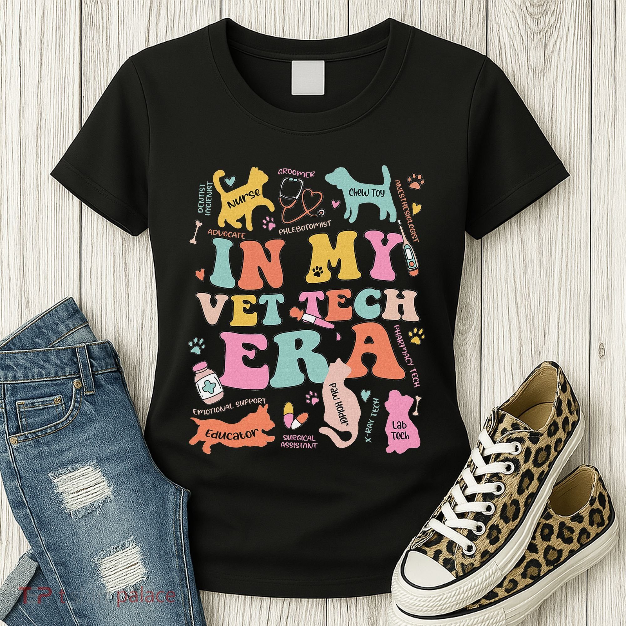 Groovy In My Vet Tech Era Monogrammed Veterinarian Grad Women's T-Shirt