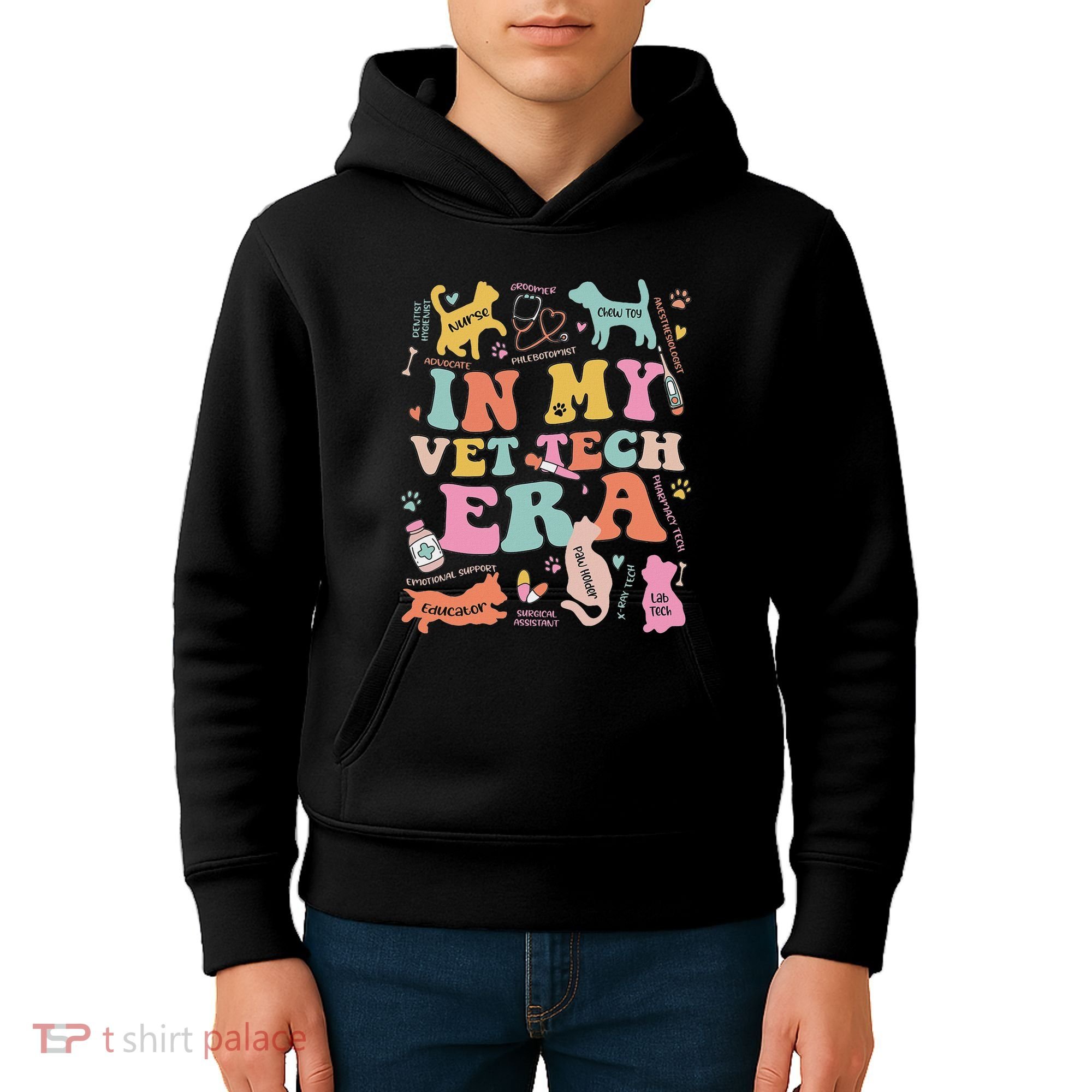 Groovy In My Vet Tech Era Monogrammed Veterinarian Grad Kids Hoodie