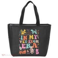 Groovy In My Vet Tech Era Monogrammed Veterinarian Grad Tote Bag thumb 0