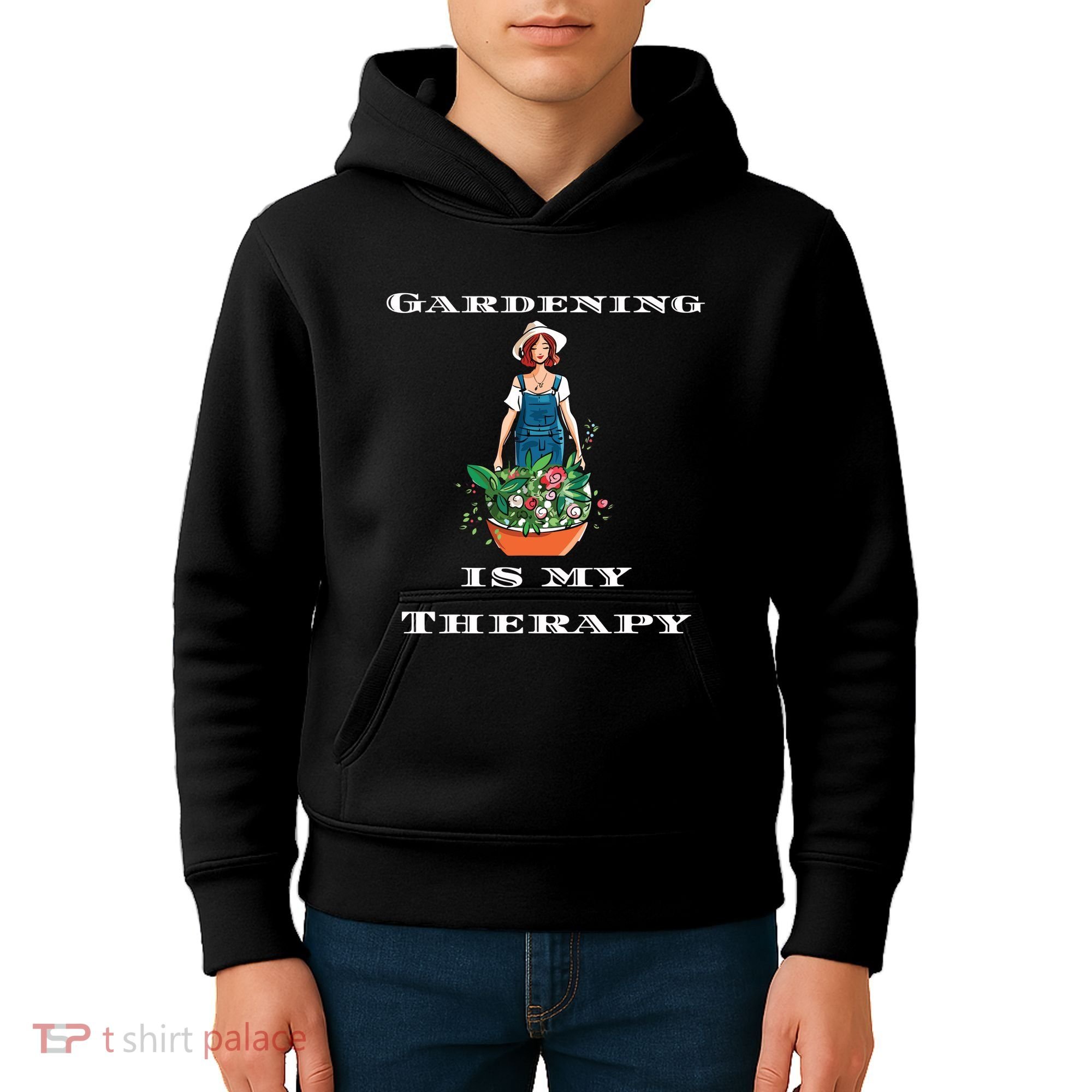 Gardening Is My Therapy Cute Gardener Plant Lover Kids Hoodie
