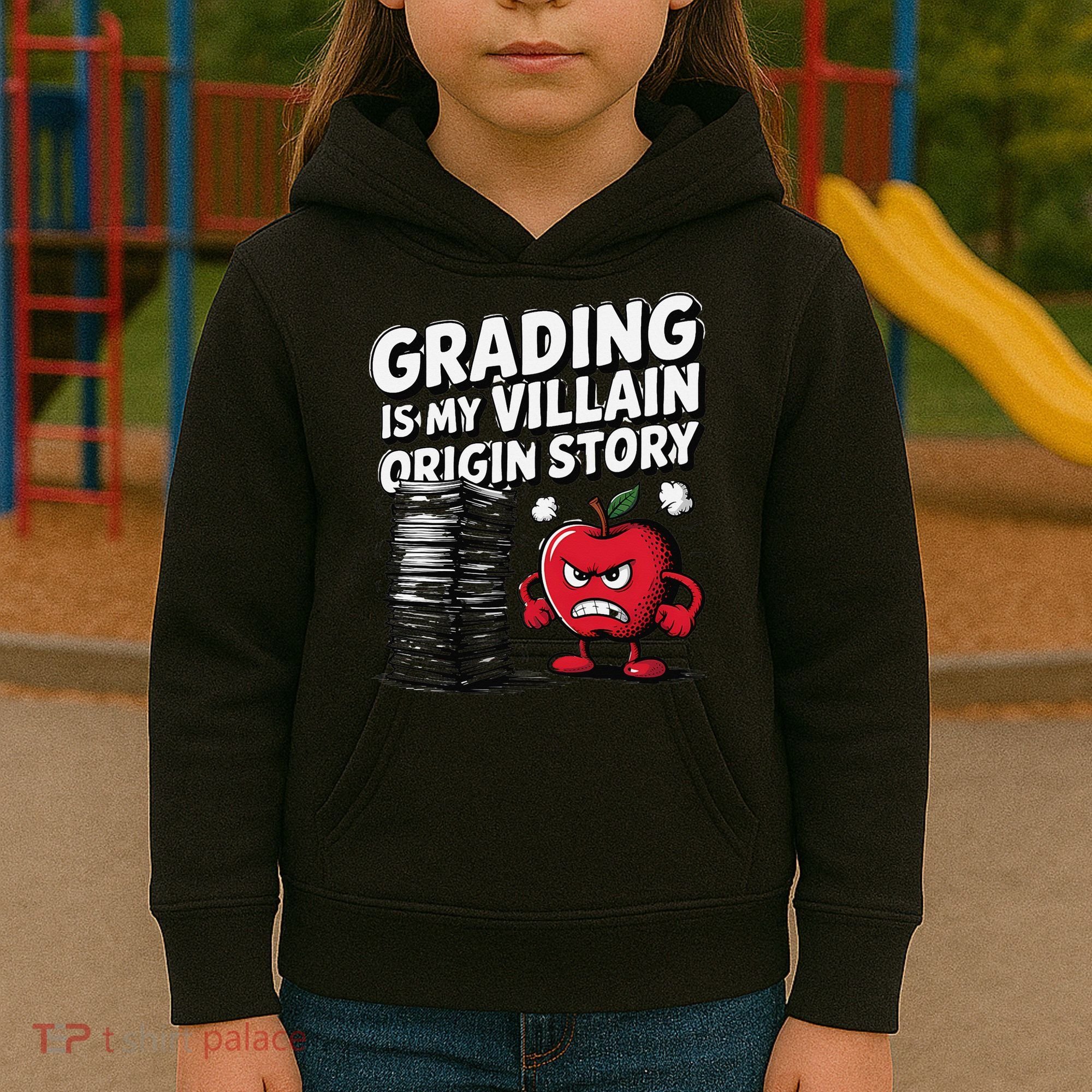 Grading Is My Villain Origin Funny Teacher Quote Kids Hoodie