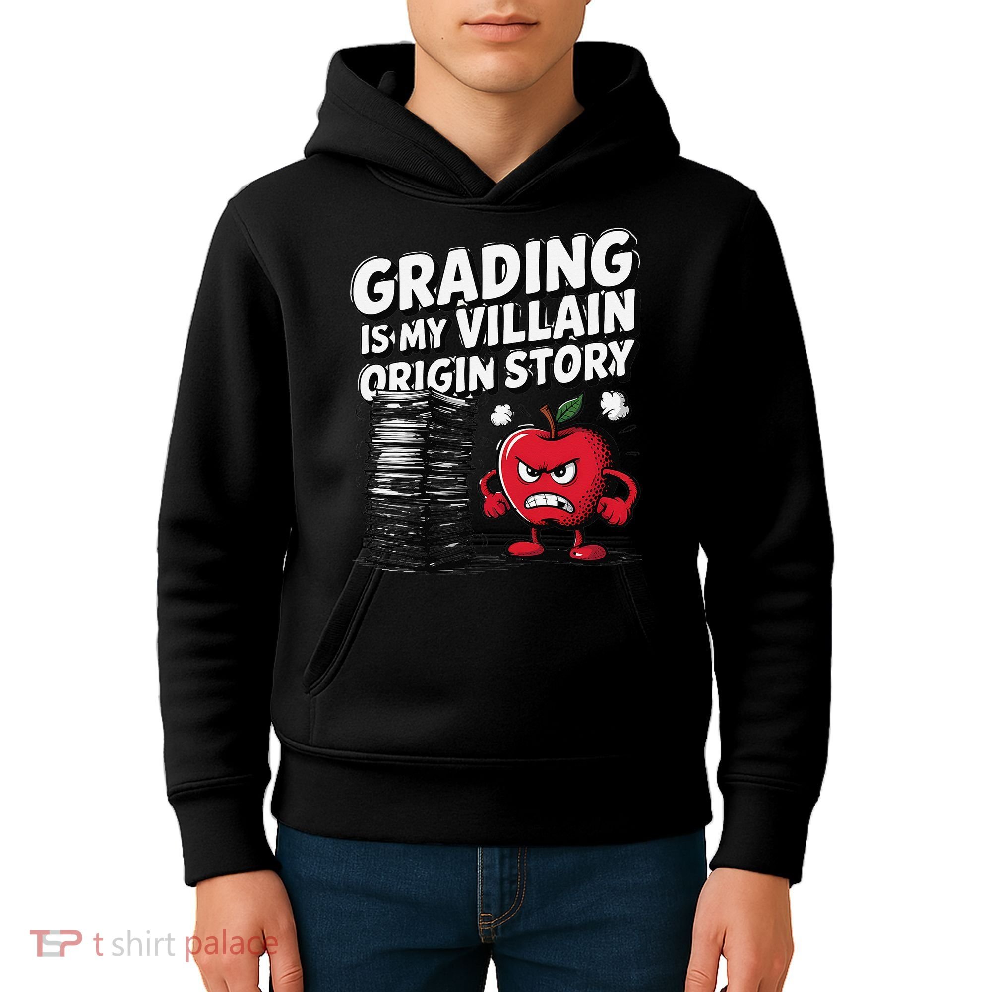 Grading Is My Villain Origin Funny Teacher Quote Kids Hoodie