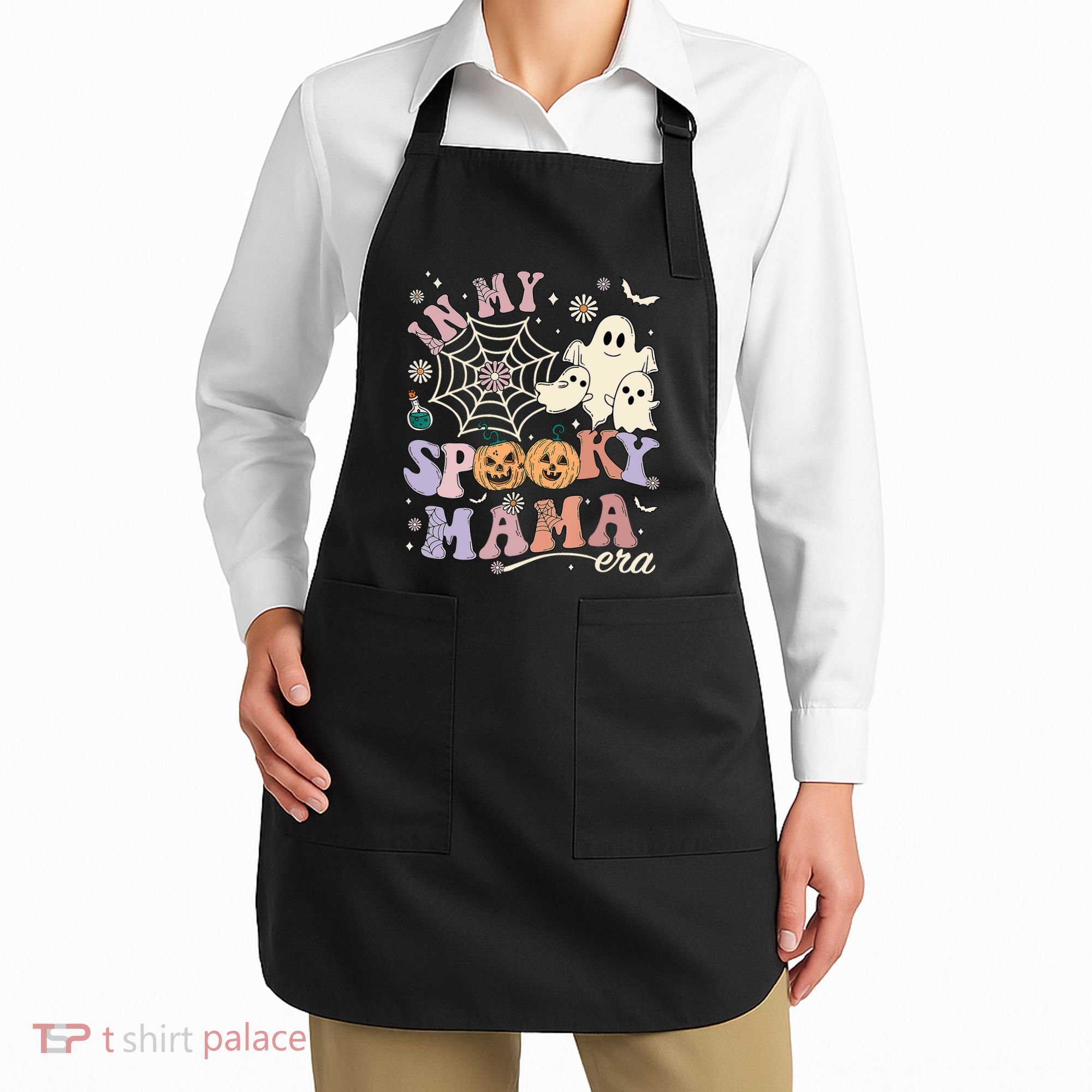 Groovy In My Spooky Mama Era Ghost Pumpkin Halloween Wo Apron