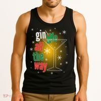 Gin all the way Jingle Funny Christmas Tank Top thumb 3