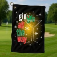 Gin all the way Jingle Funny Christmas Golf Towel thumb 1