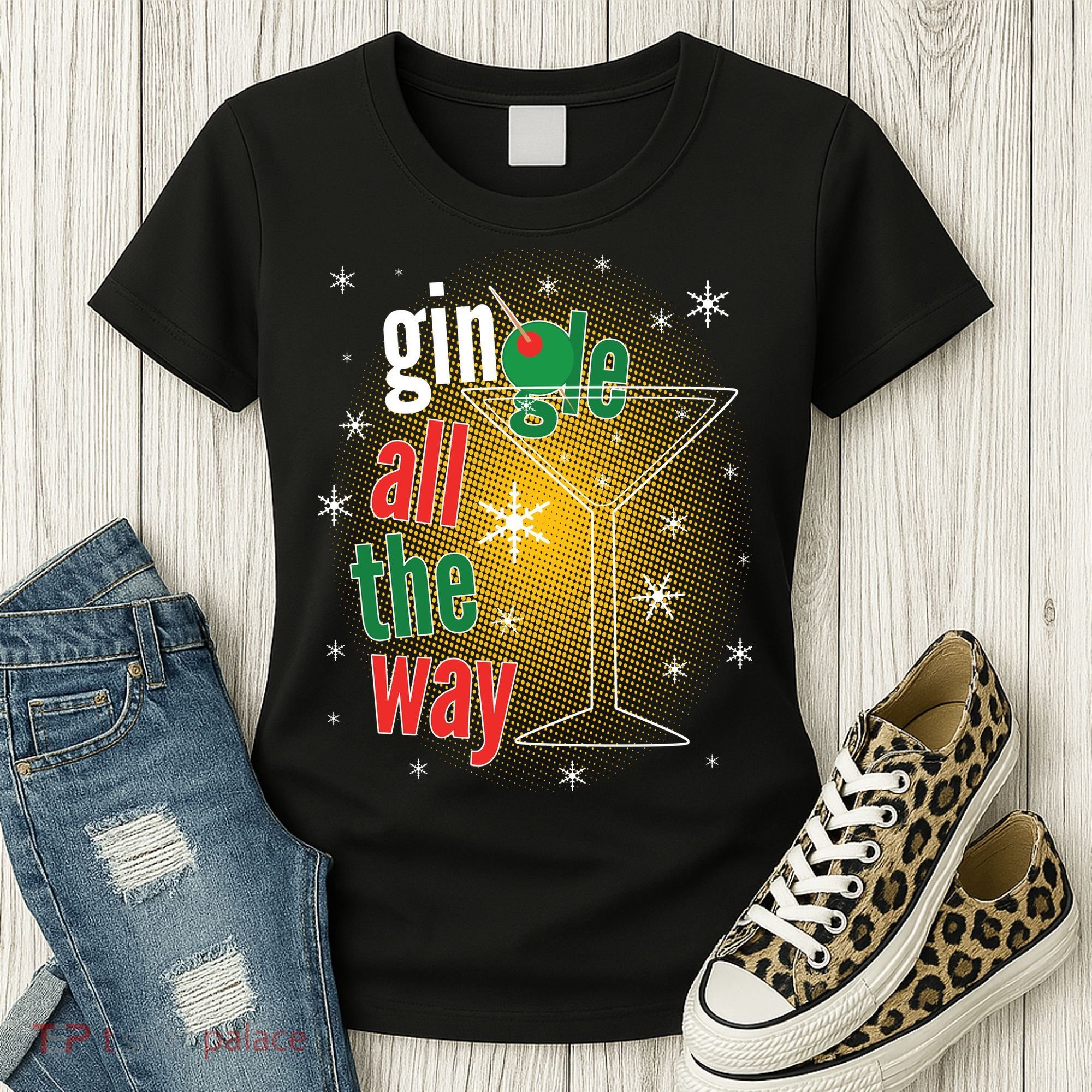 Gin all the way Jingle Funny Christmas Women's T-Shirt