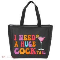 Groovy I Need A Huge Cocktail Funny Adult Humor Drinking Tote Bag thumb 0