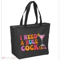Groovy I Need A Huge Cocktail Funny Adult Humor Drinking Tote Bag thumb 2