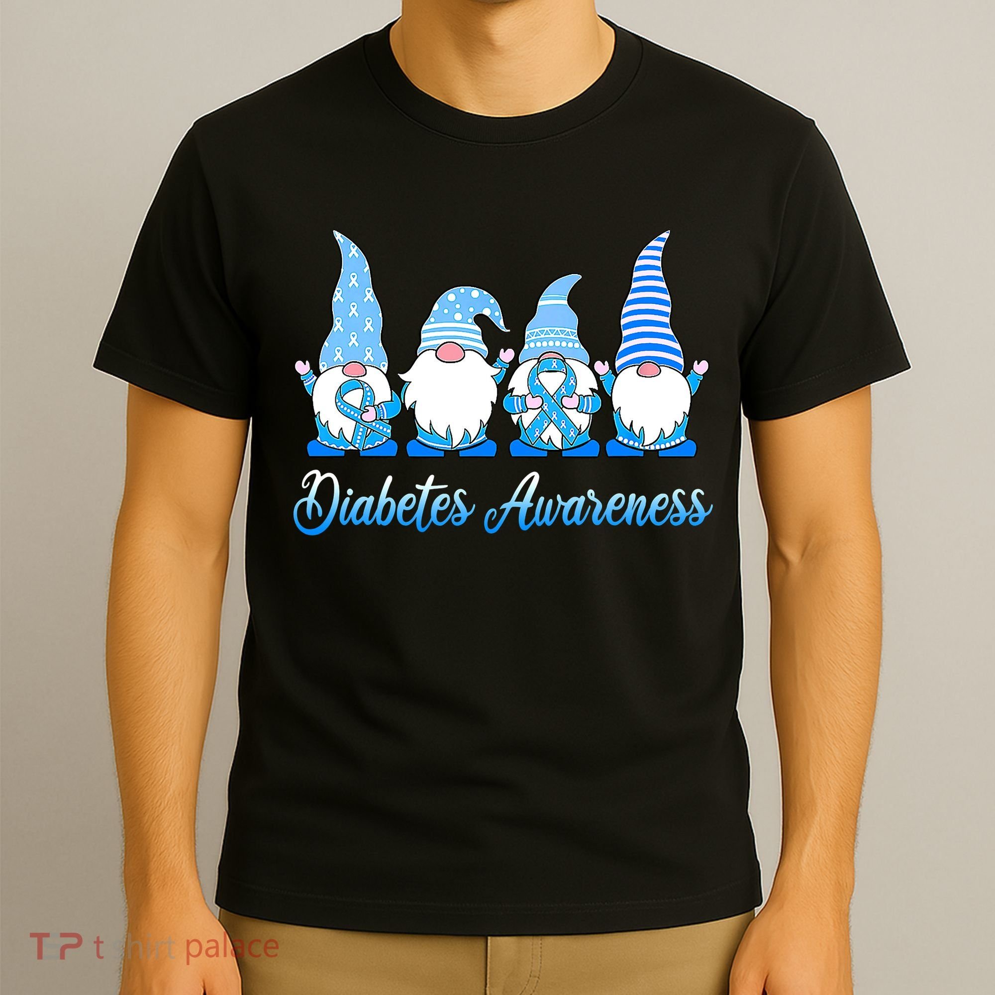 Gnomes In November We Wear Blue Diabetes Awareness Gnome T-Shirt