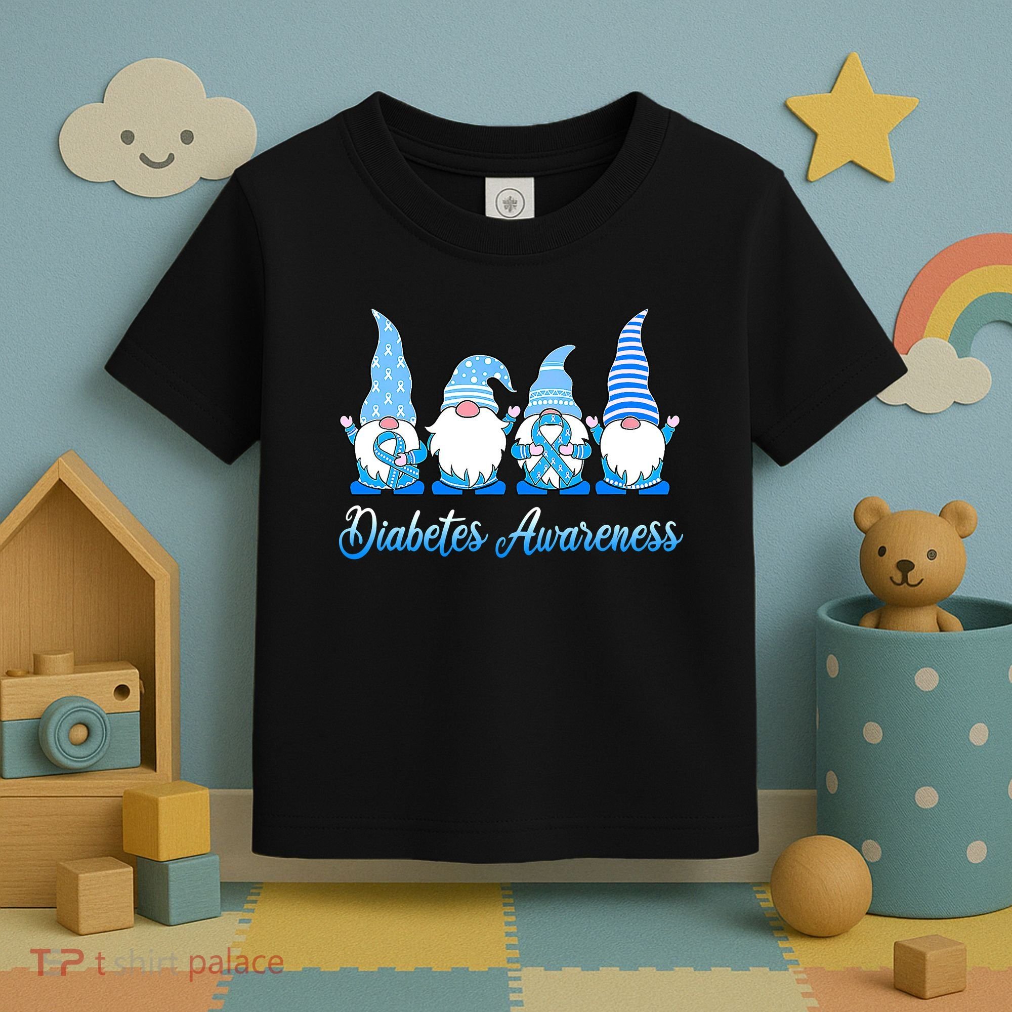 Gnomes In November We Wear Blue Diabetes Awareness Gnome Toddler T-Shirt