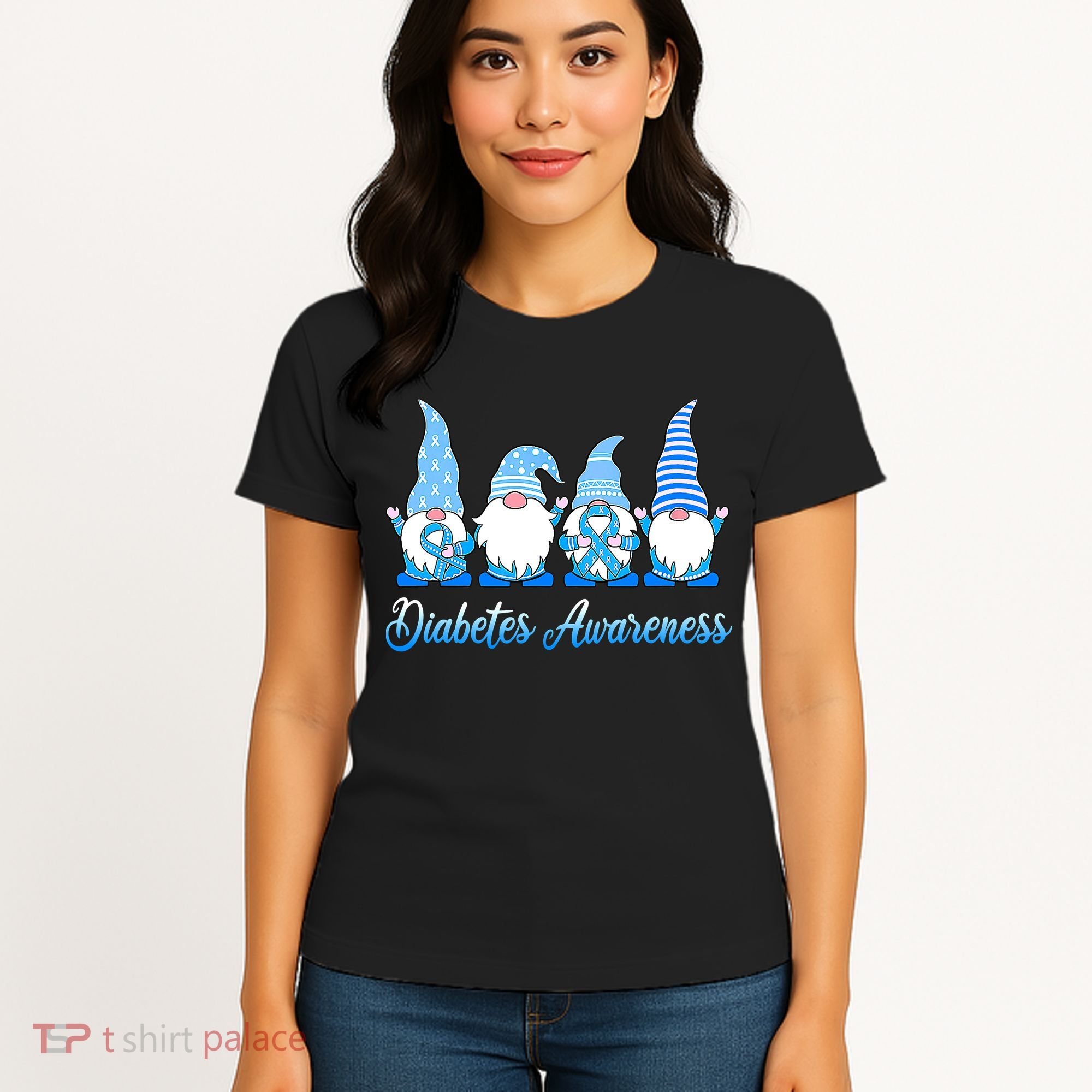 Gnomes In November We Wear Blue Diabetes Awareness Gnome Women's T-Shirt