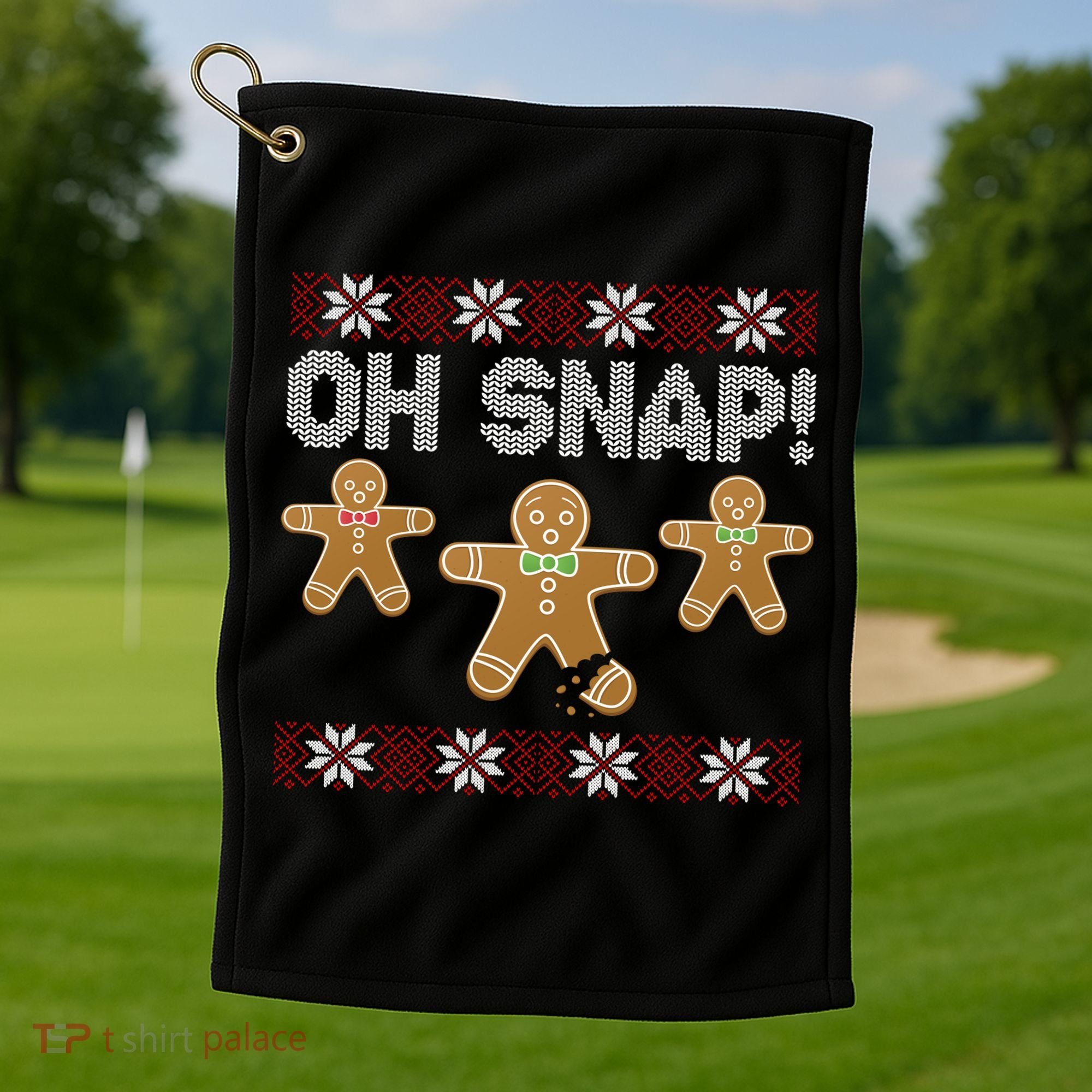 Gingerbread Oh Snap Ugly Christmas Sweater Golf Towel