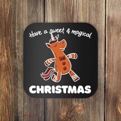 Gingerbread Unicorn Cookie Magical Christmas Coaster
